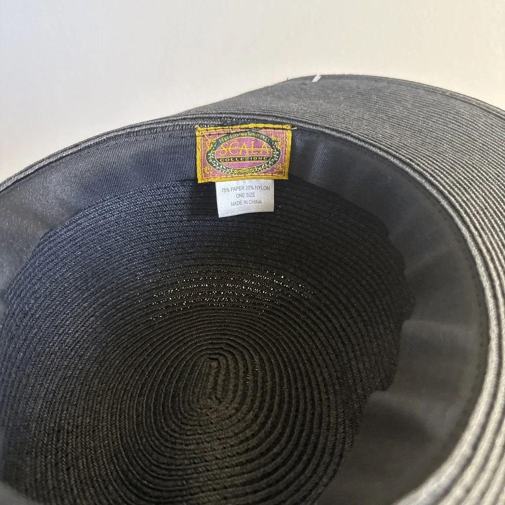 Scala Woven Paper Wide Brim Womens Sun Beach Hat Visor Black One Size 4.75